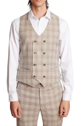 Marylebone DB Vest - slim - Lt Khaki Check