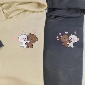 Matching Couple Hoodies -  Cute Bear Couple Custom Embroidered Sweatshirts For Couples