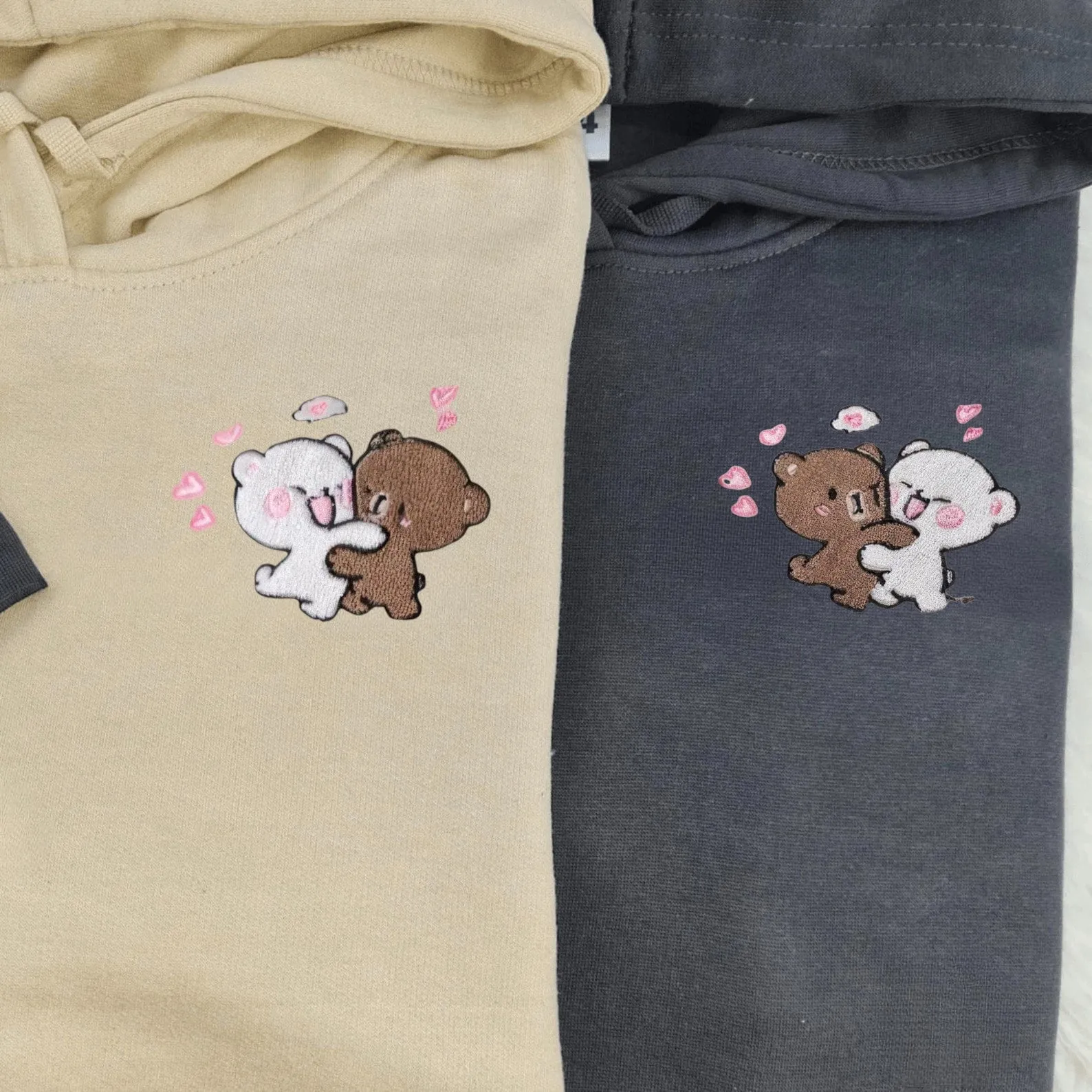 Matching Couple Hoodies -  Cute Bear Couple Custom Embroidered Sweatshirts For Couples