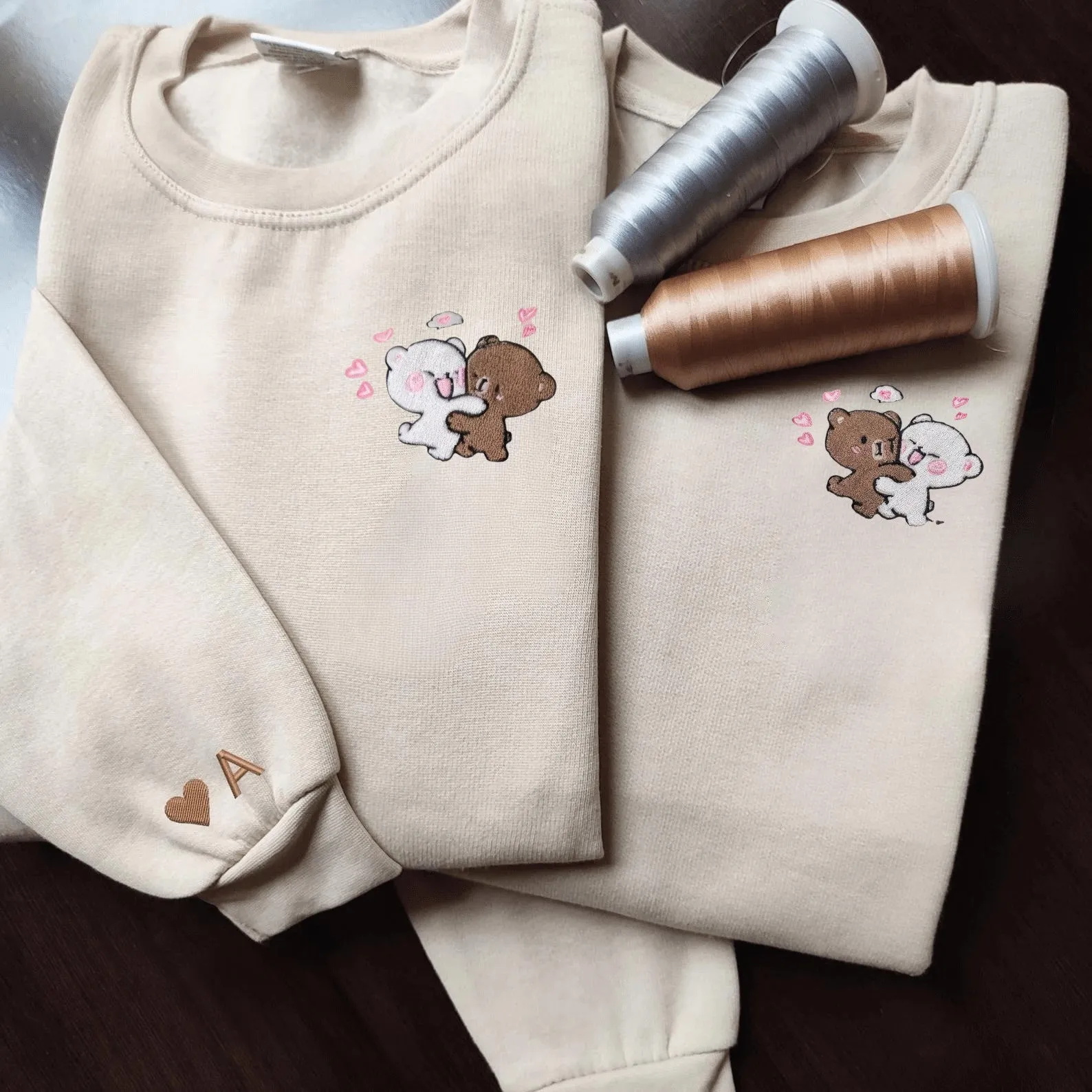 Matching Couple Hoodies -  Cute Bear Couple Custom Embroidered Sweatshirts For Couples