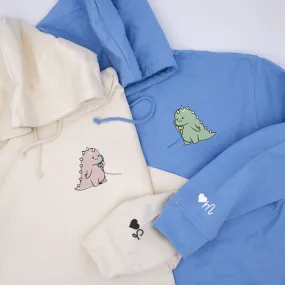 Matching Couple Hoodies - Cute Cartoon Dino Couple Custom Embroidered Sweatshirts For Couples