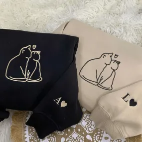 Matching Couple Hoodies - Cute Cat Couple Custom Embroidered Sweatshirts For Couples