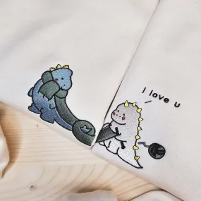 Matching Couple Hoodies - Dinosaur Custom Embroidered Couples Matching Hoodies