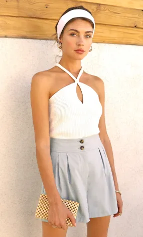 Matilda Pleat Front Shorts ~ Chambray