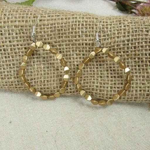 Matte Metallic Hoop Beaded Earrings Gold Tones