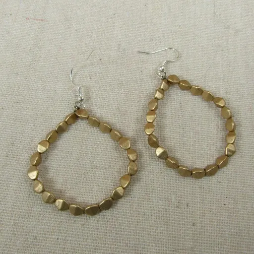 Matte Metallic Hoop Beaded Earrings Gold Tones