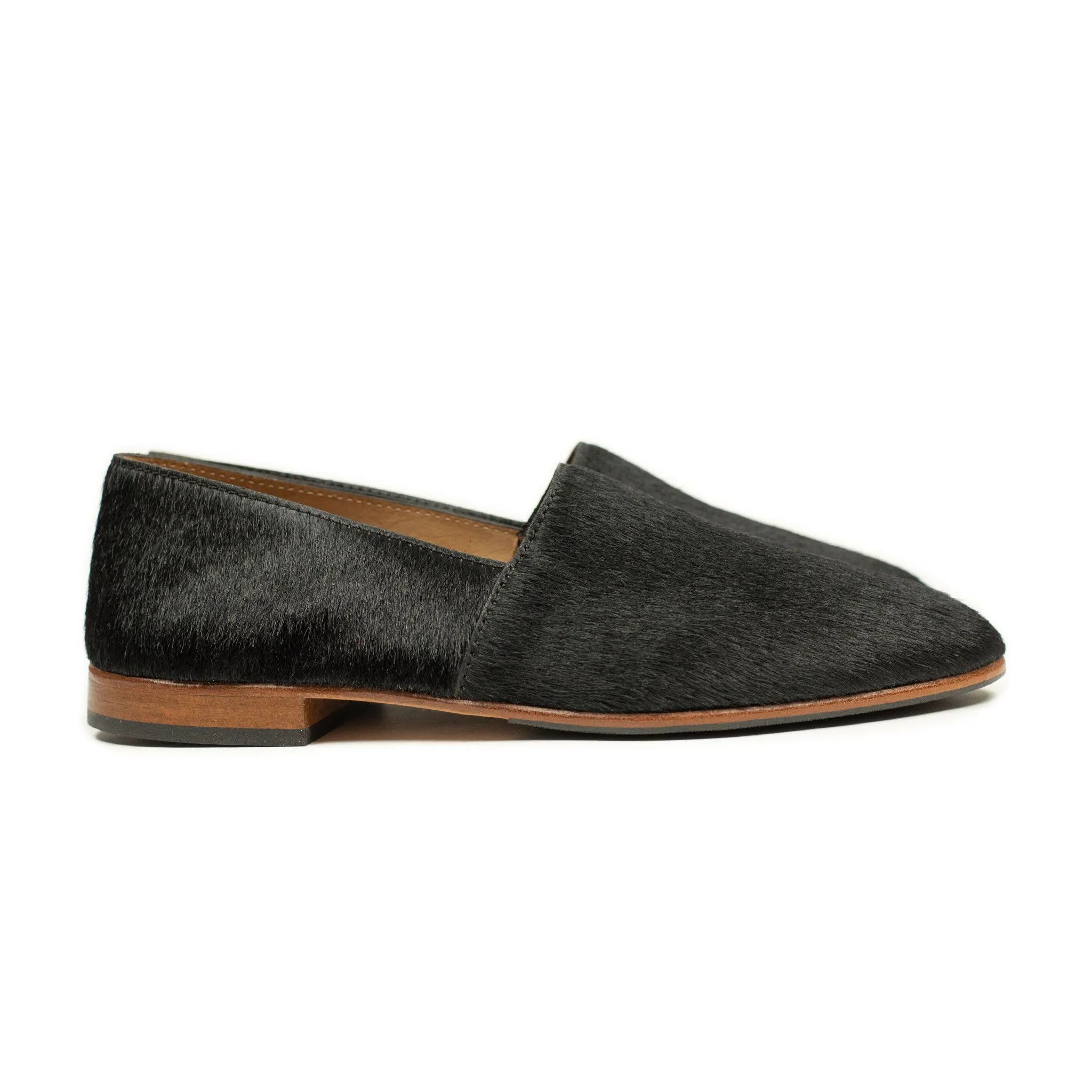 Maury slippers in black hair-on calf (restock)