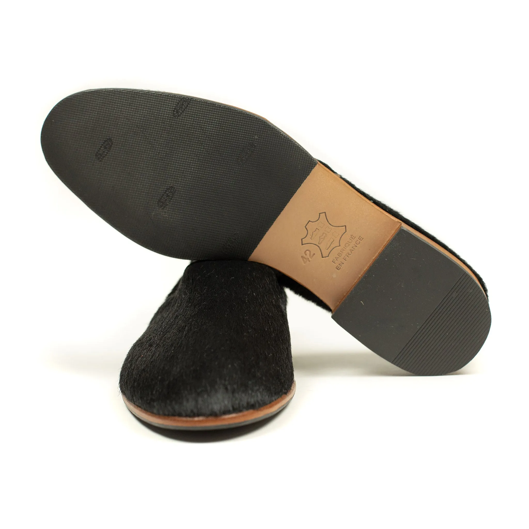 Maury slippers in black hair-on calf (restock)