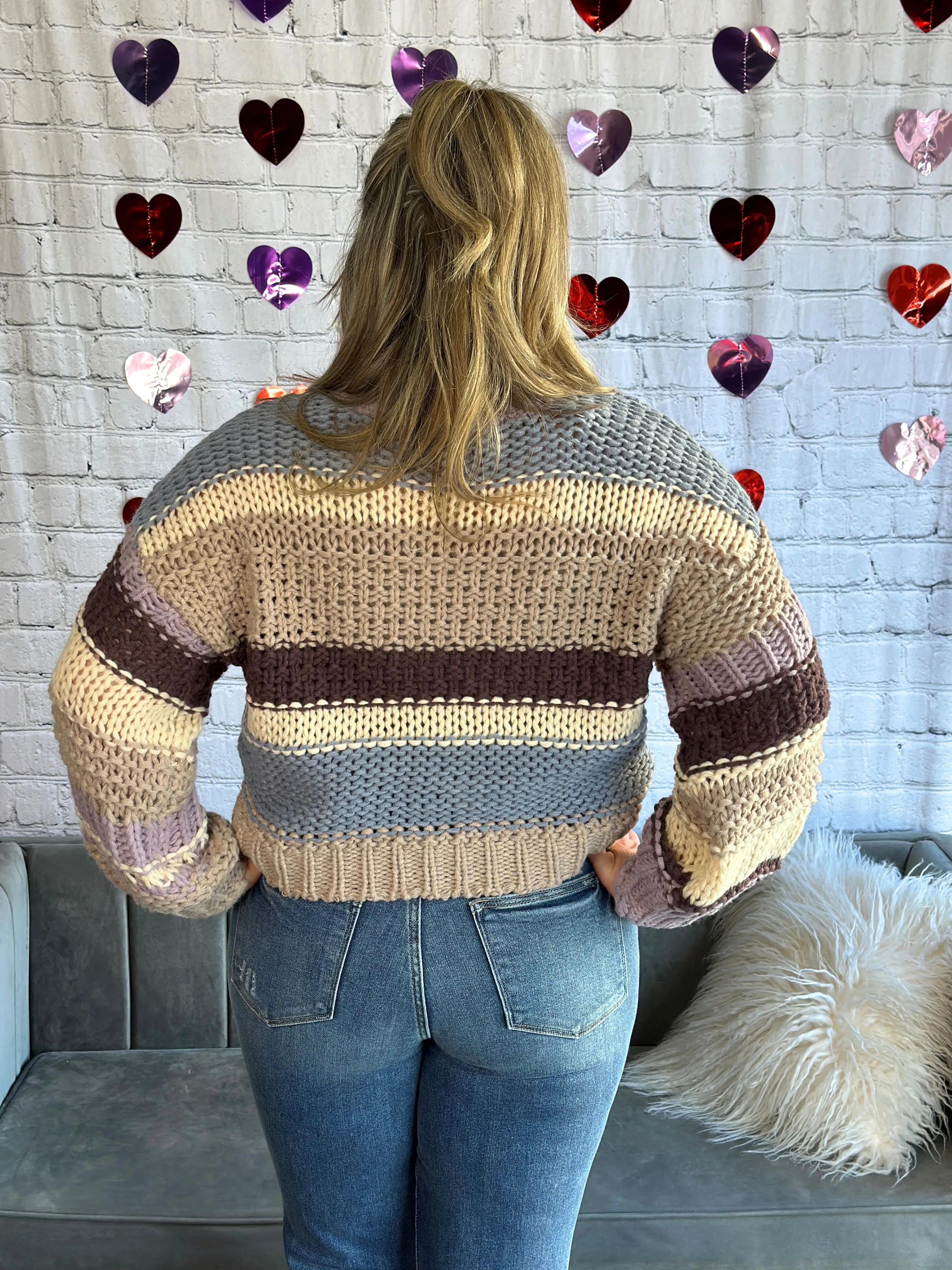 Mauve/Blue/Plum Stripe Sweater