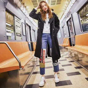 MAXMARTIN MOM JEANS WITH LOGO AND LETTERS PANEL DETAIL