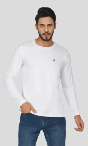 Mebadass Cotton Mens Fullsleeve Regular Size T-shirt - White