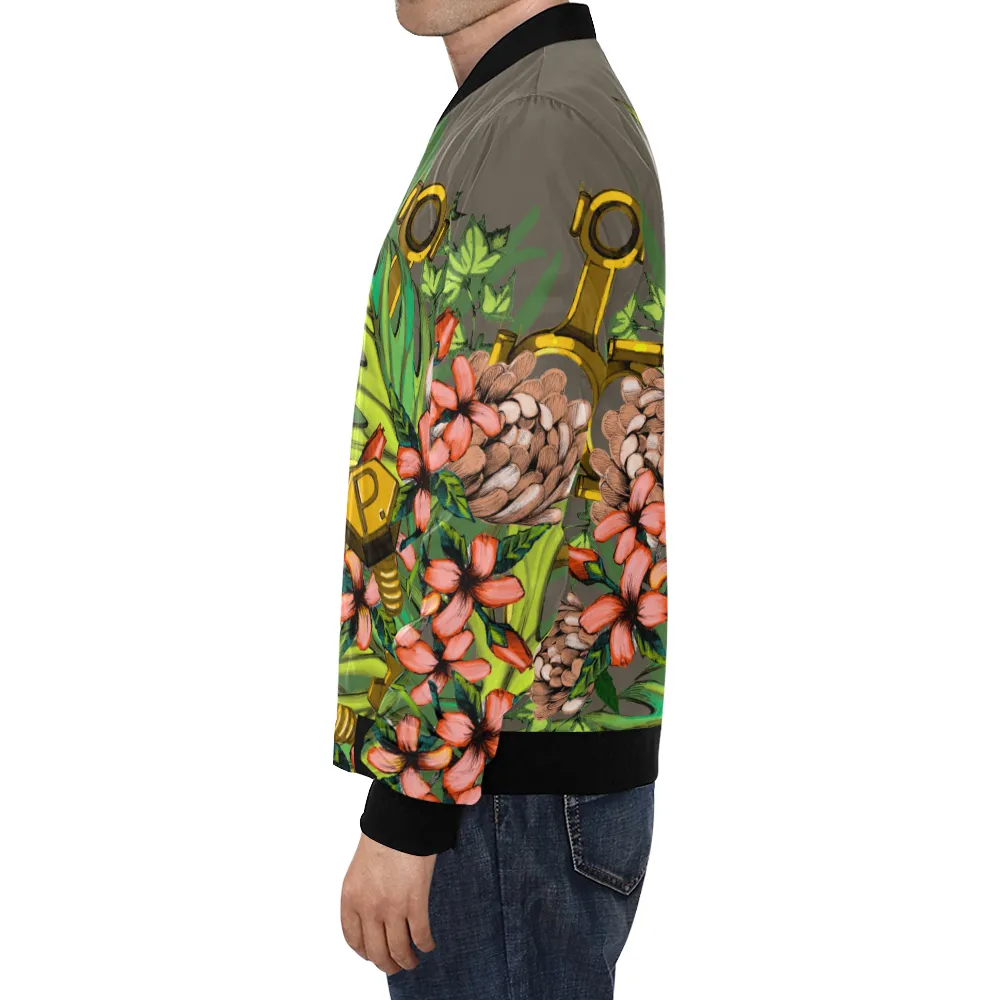 Mech Florale Burst Print Unisex Bomber Jacket