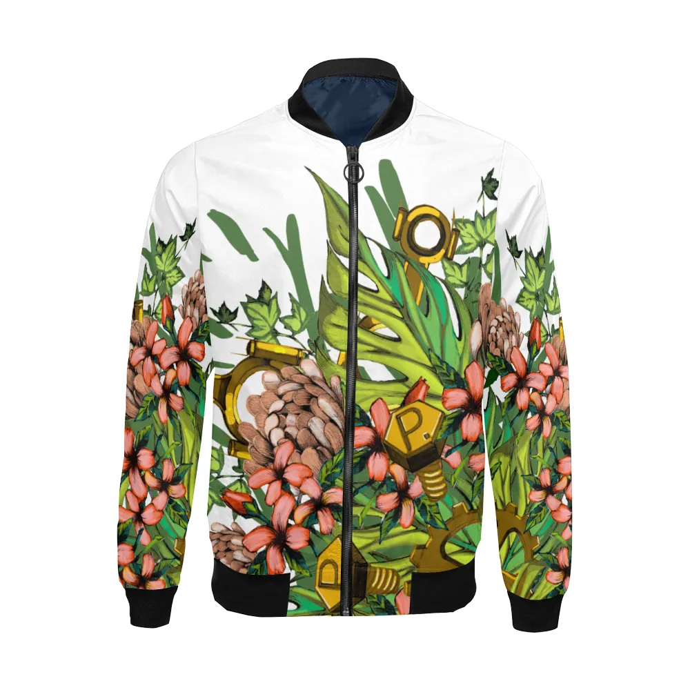 Mech Florale Burst Print Unisex Bomber Jacket