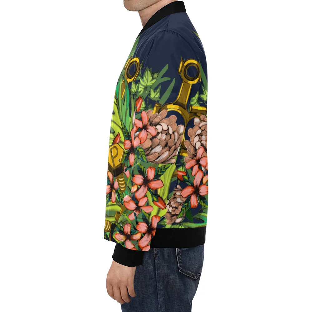 Mech Florale Burst Print Unisex Bomber Jacket