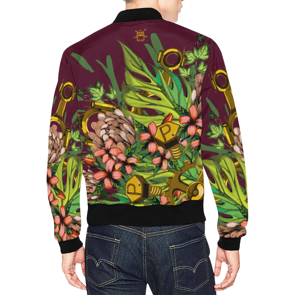 Mech Florale Burst Print Unisex Bomber Jacket
