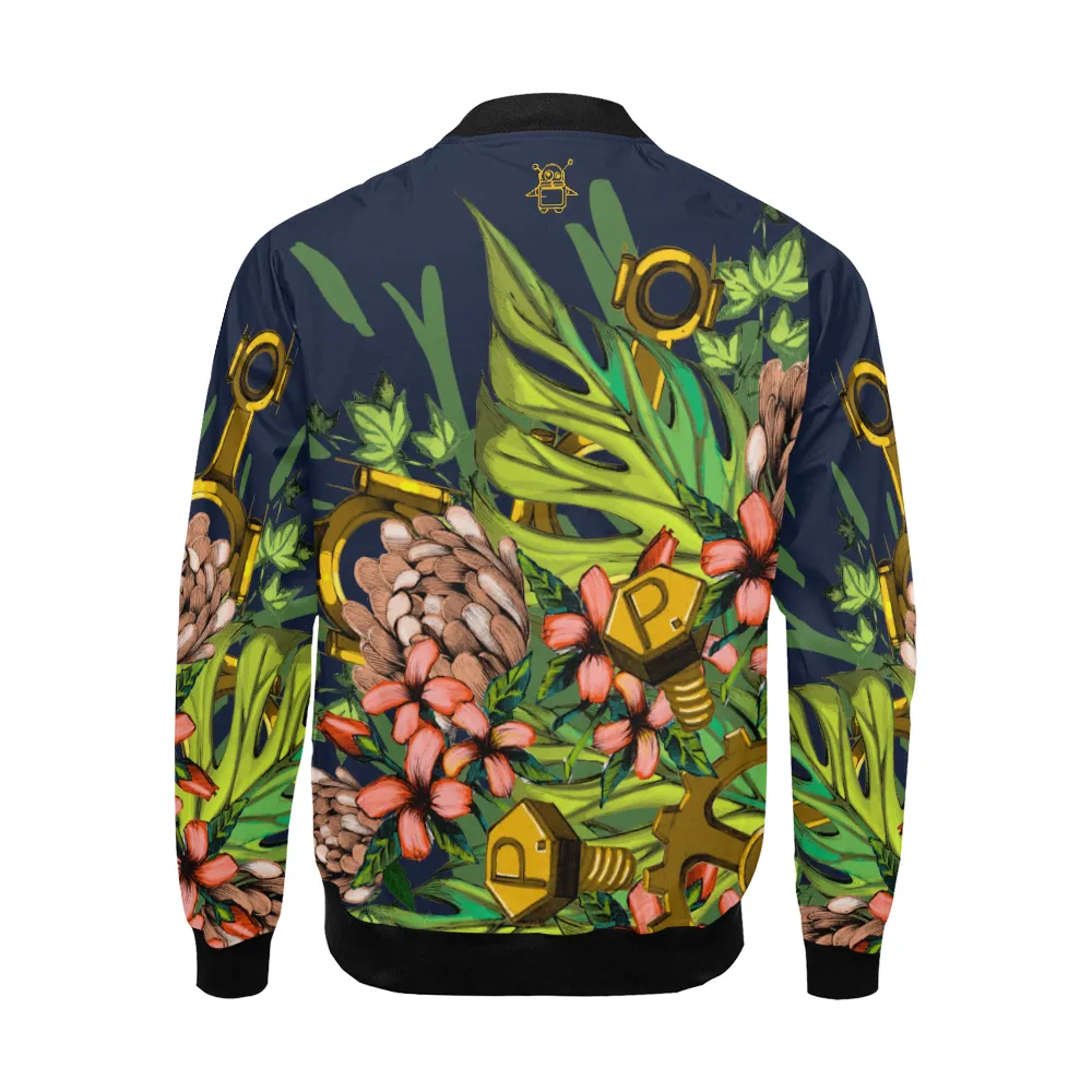 Mech Florale Burst Print Unisex Bomber Jacket
