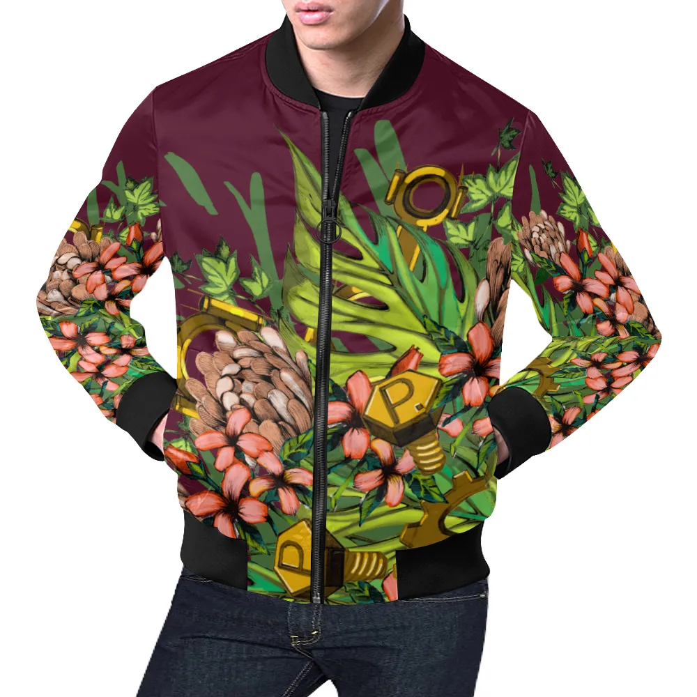 Mech Florale Burst Print Unisex Bomber Jacket