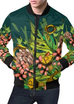 Mech Florale Burst Print Unisex Bomber Jacket