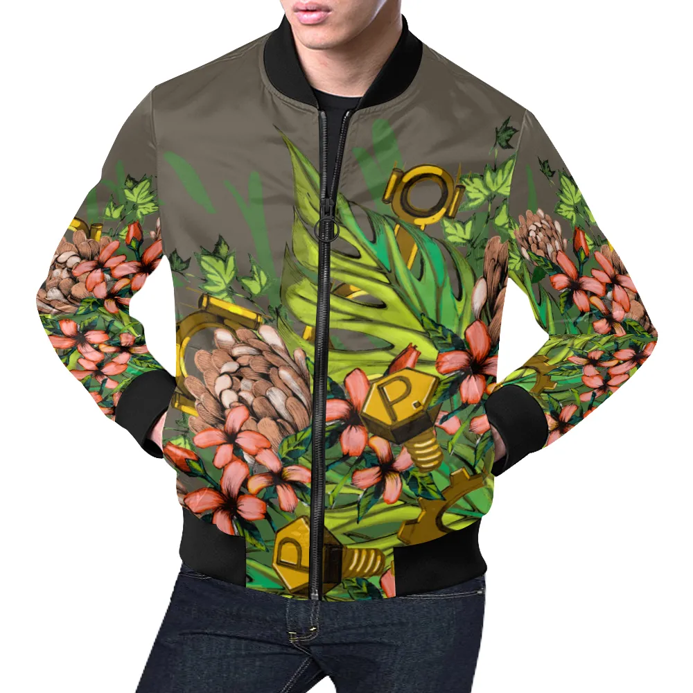 Mech Florale Burst Print Unisex Bomber Jacket