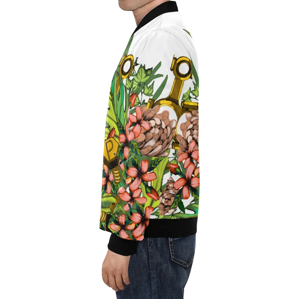 Mech Florale Burst Print Unisex Bomber Jacket