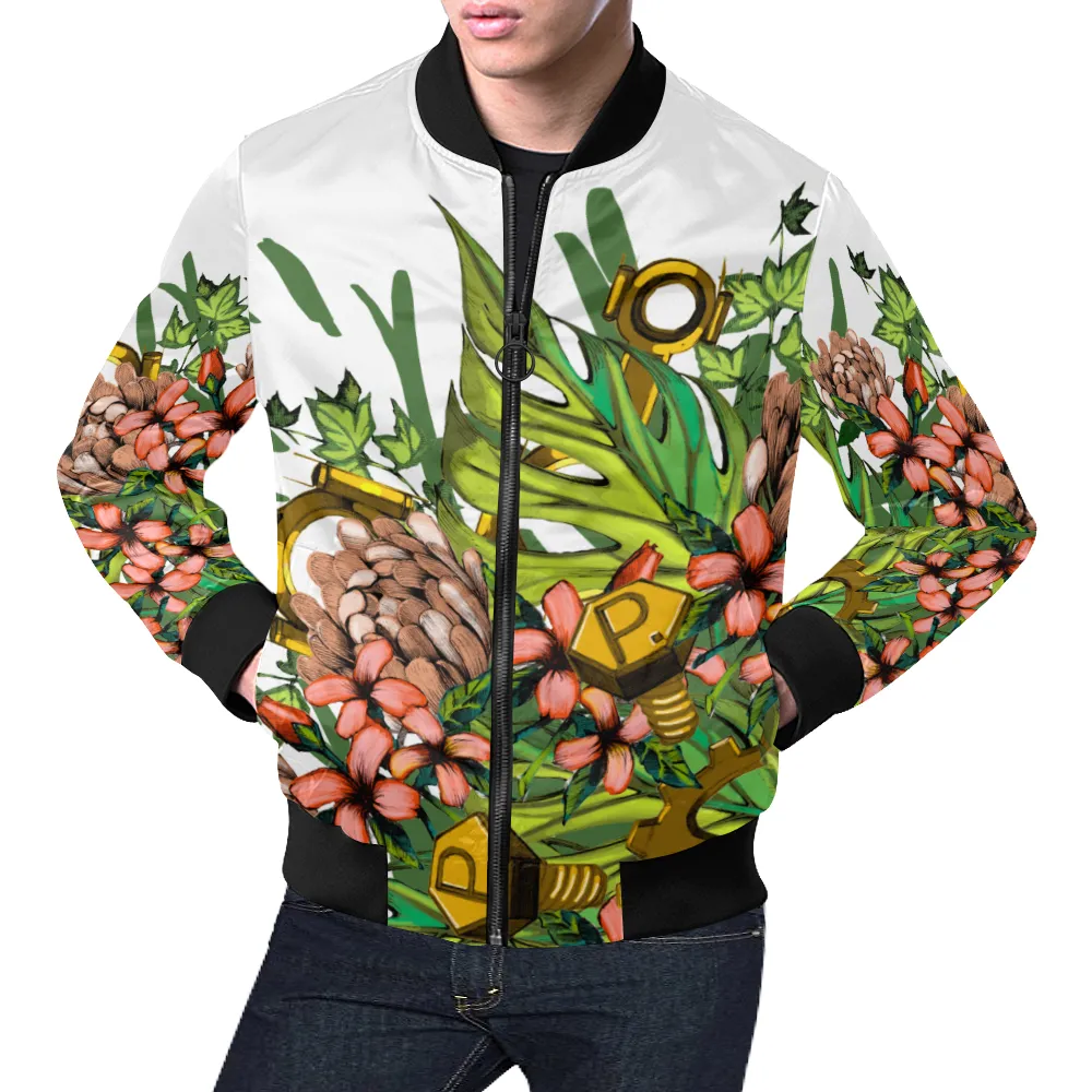 Mech Florale Burst Print Unisex Bomber Jacket