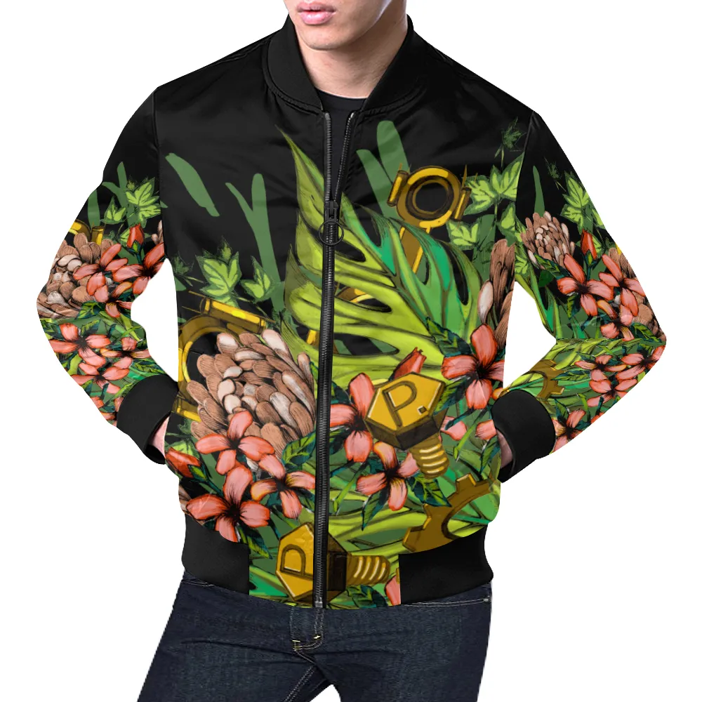 Mech Florale Burst Print Unisex Bomber Jacket