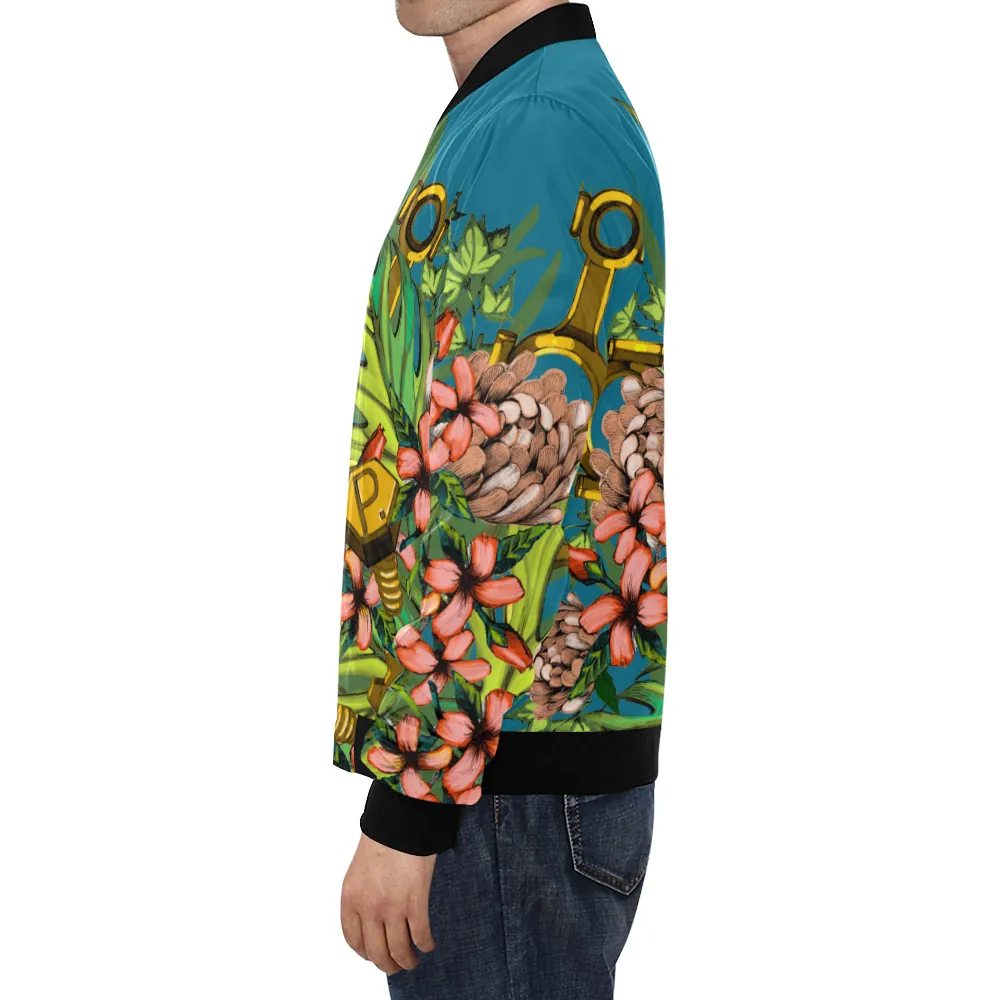 Mech Florale Burst Print Unisex Bomber Jacket