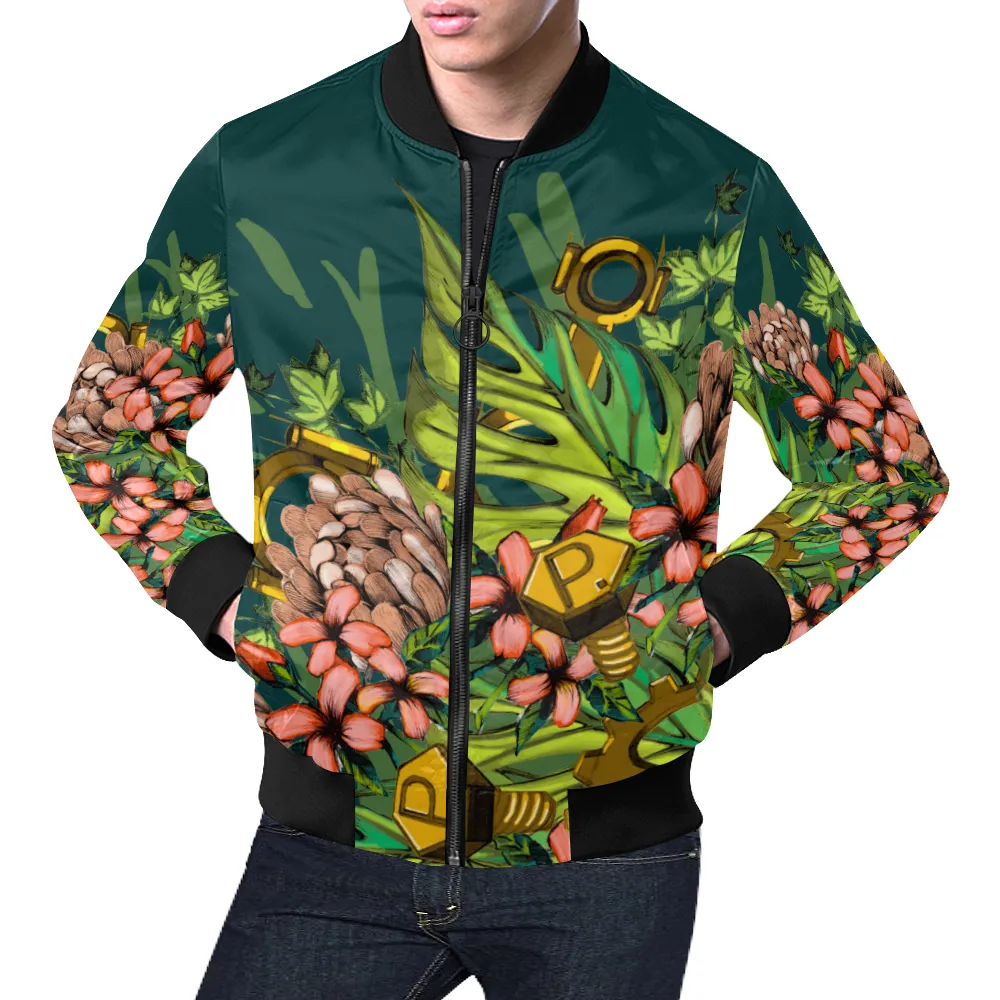 Mech Florale Burst Print Unisex Bomber Jacket