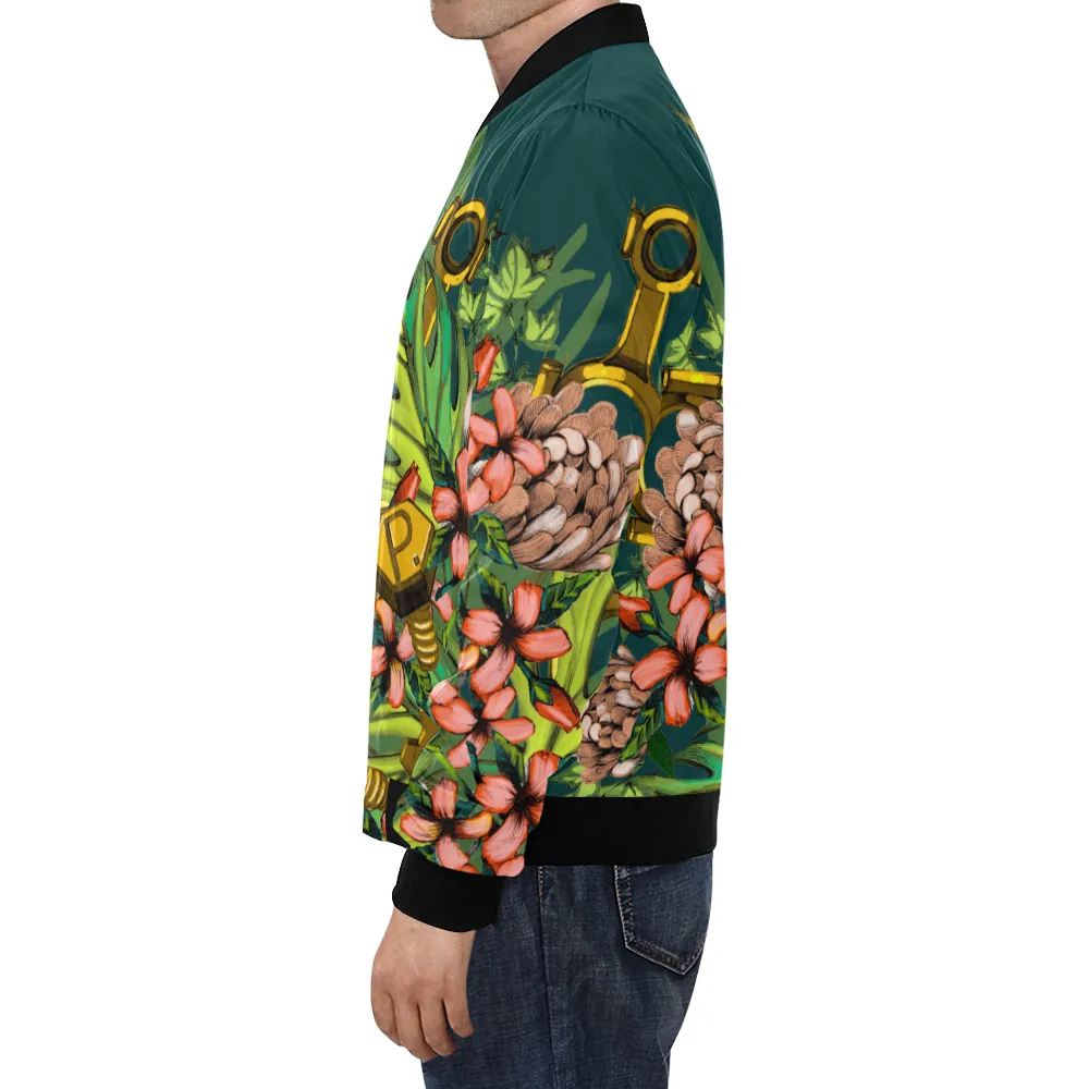 Mech Florale Burst Print Unisex Bomber Jacket