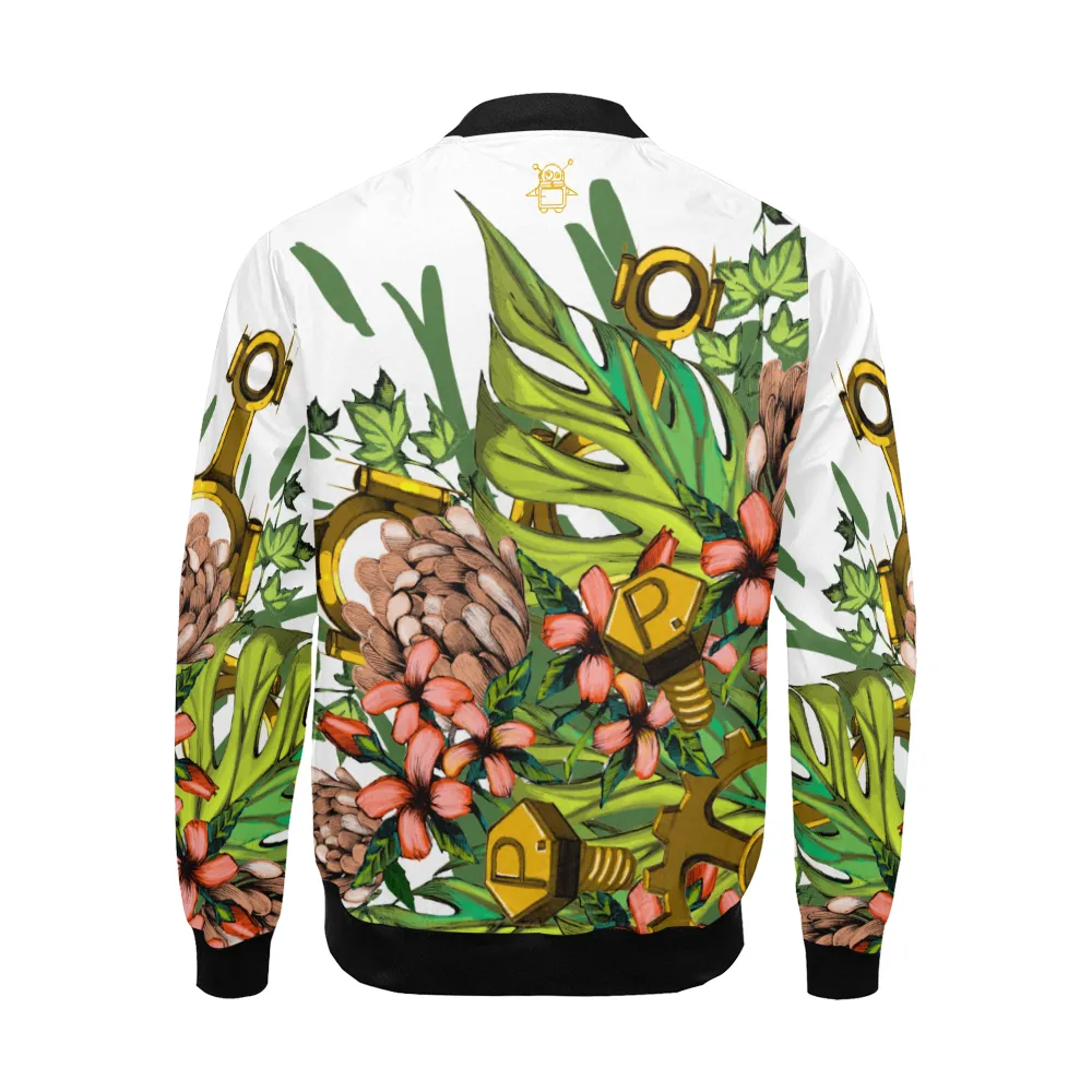 Mech Florale Burst Print Unisex Bomber Jacket