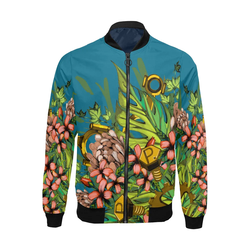 Mech Florale Burst Print Unisex Bomber Jacket