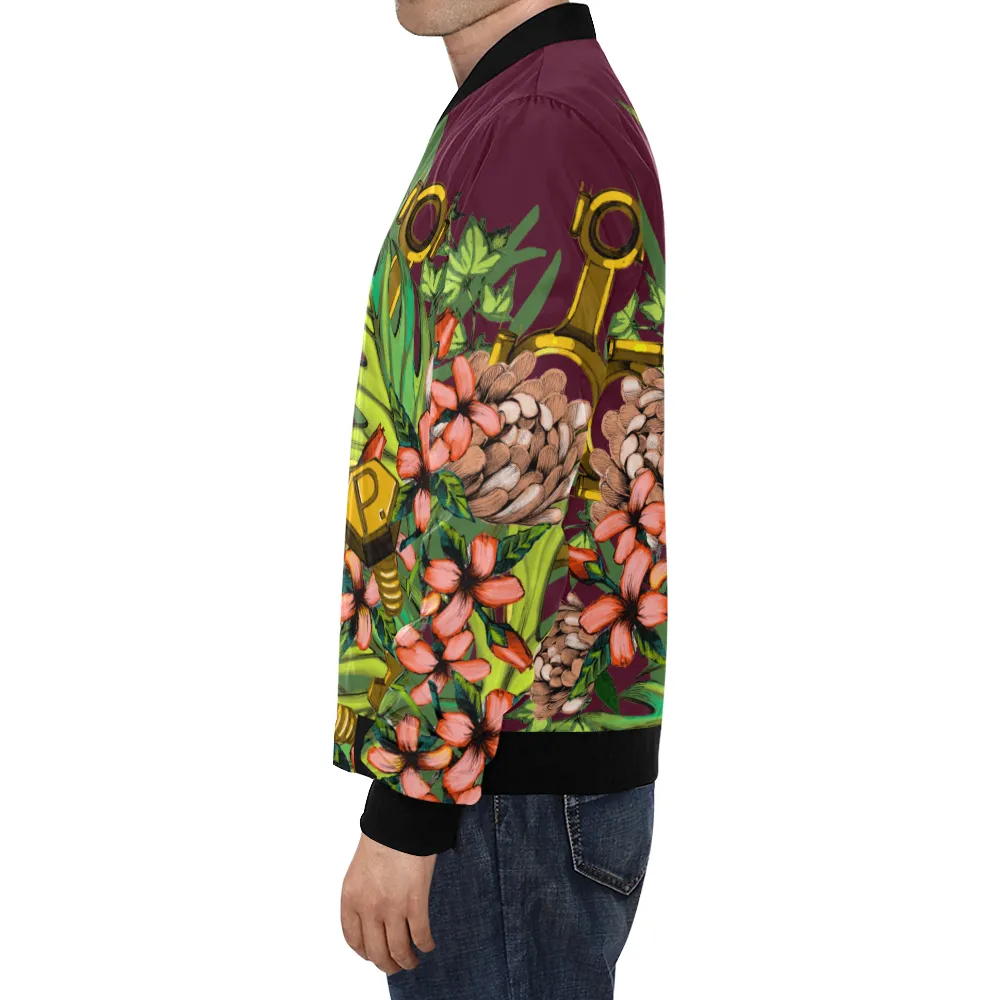 Mech Florale Burst Print Unisex Bomber Jacket
