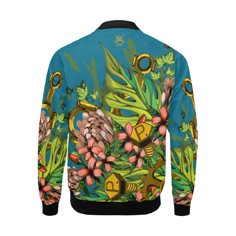 Mech Florale Burst Print Unisex Bomber Jacket