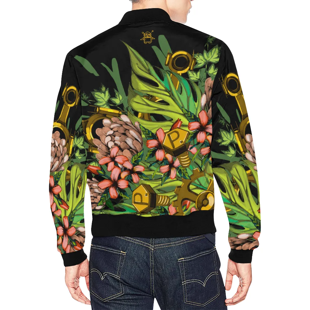 Mech Florale Burst Print Unisex Bomber Jacket