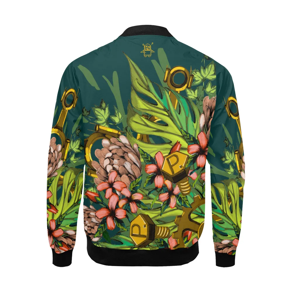 Mech Florale Burst Print Unisex Bomber Jacket