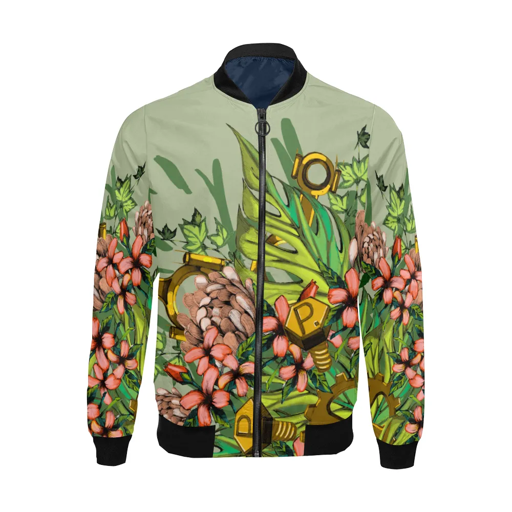 Mech Florale Burst Print Unisex Bomber Jacket