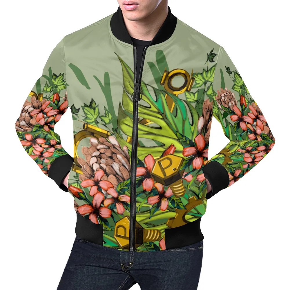 Mech Florale Burst Print Unisex Bomber Jacket