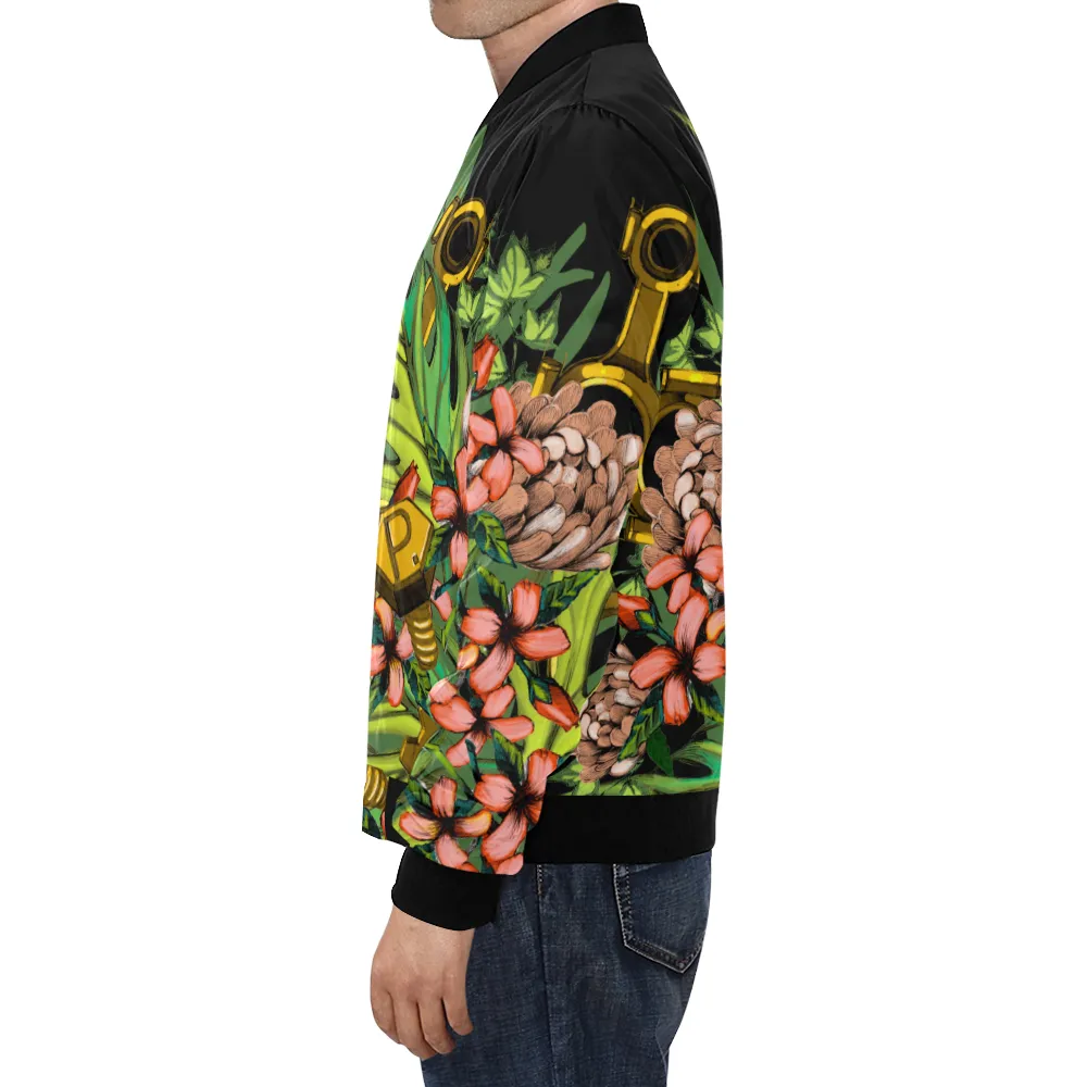 Mech Florale Burst Print Unisex Bomber Jacket