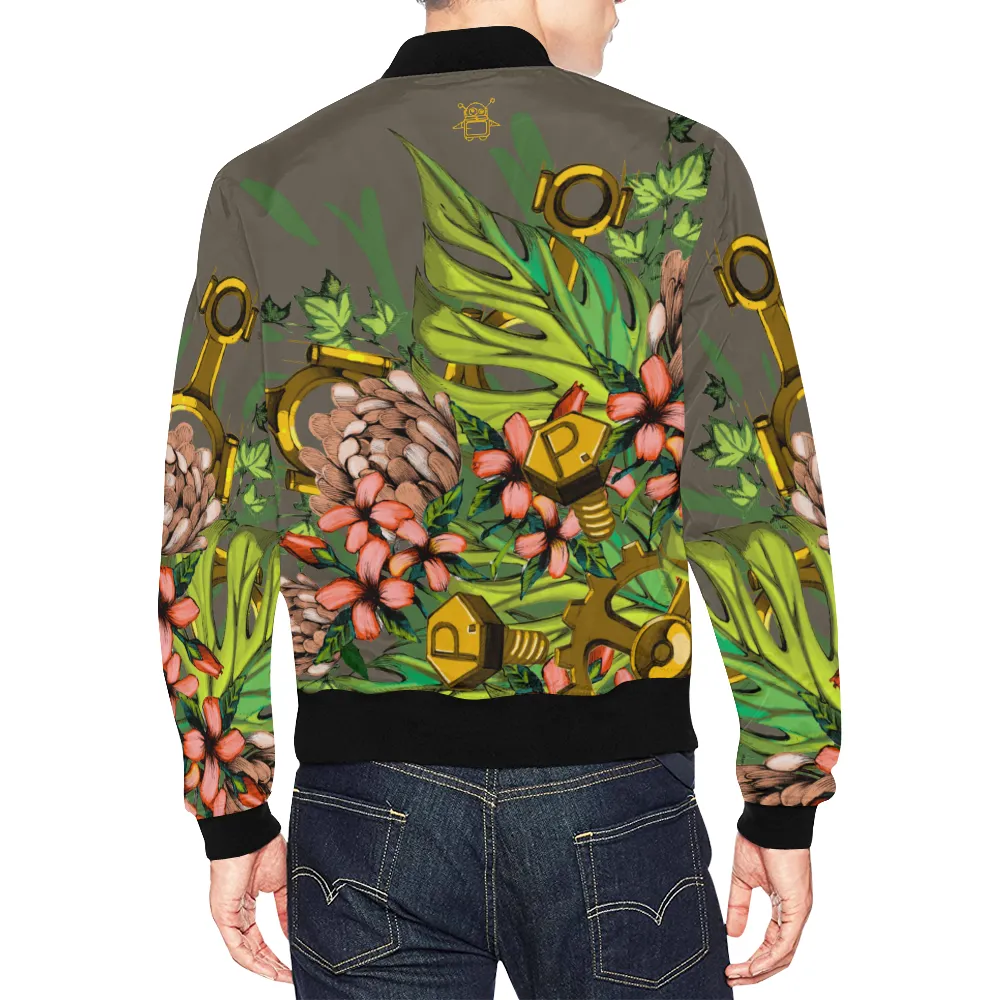 Mech Florale Burst Print Unisex Bomber Jacket
