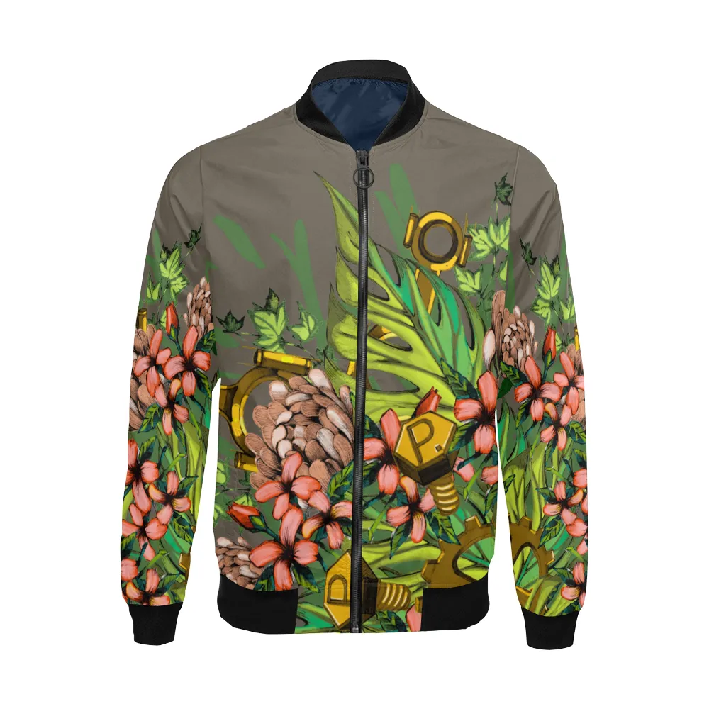 Mech Florale Burst Print Unisex Bomber Jacket