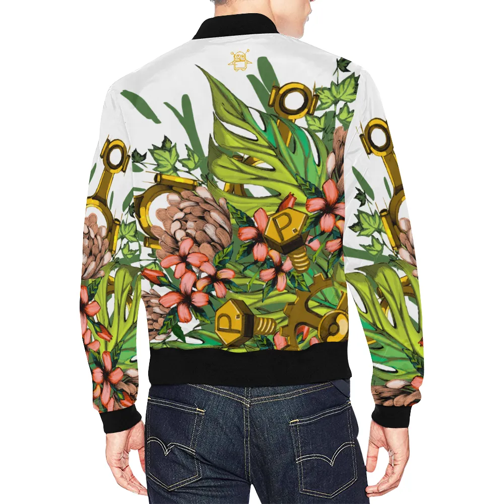 Mech Florale Burst Print Unisex Bomber Jacket