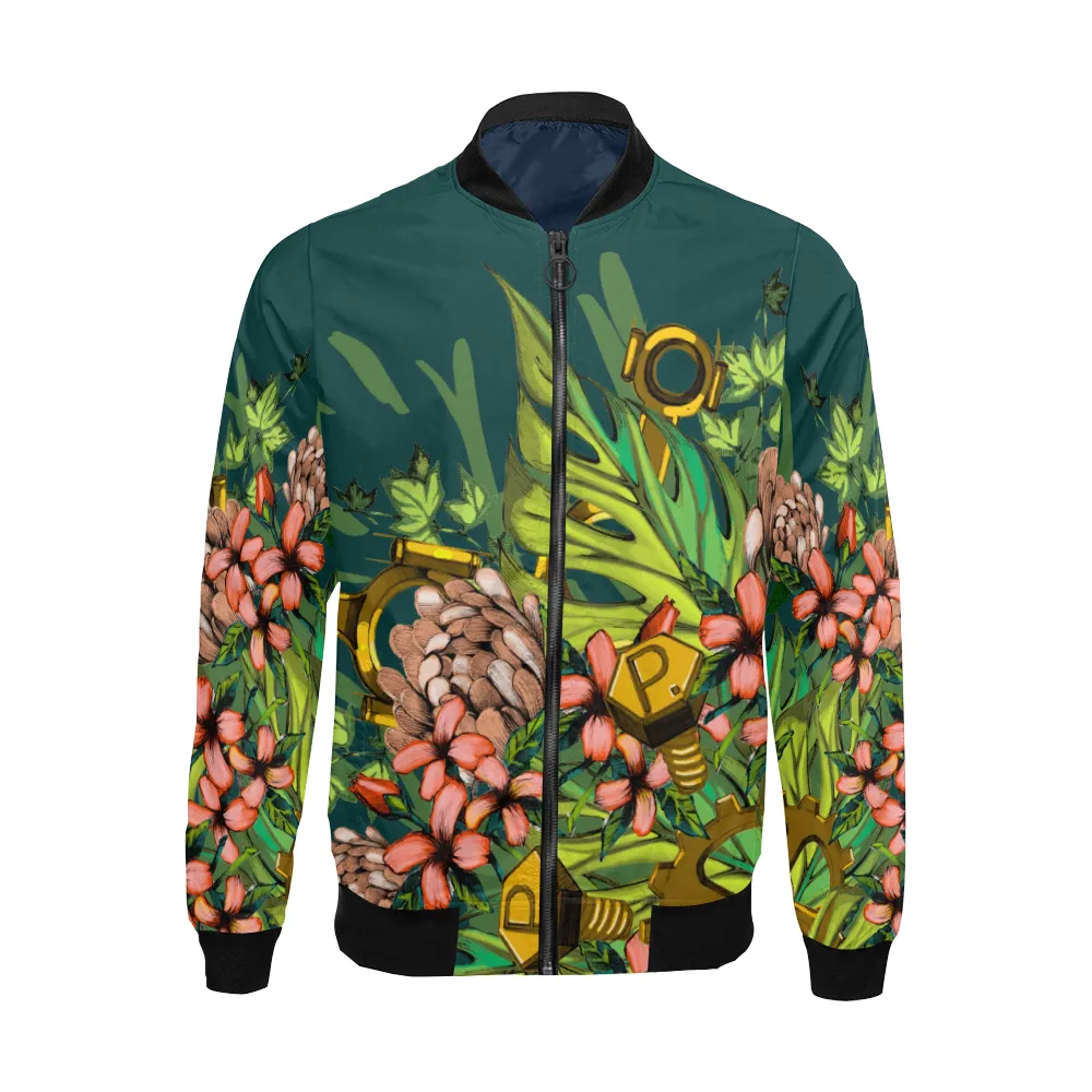 Mech Florale Burst Print Unisex Bomber Jacket