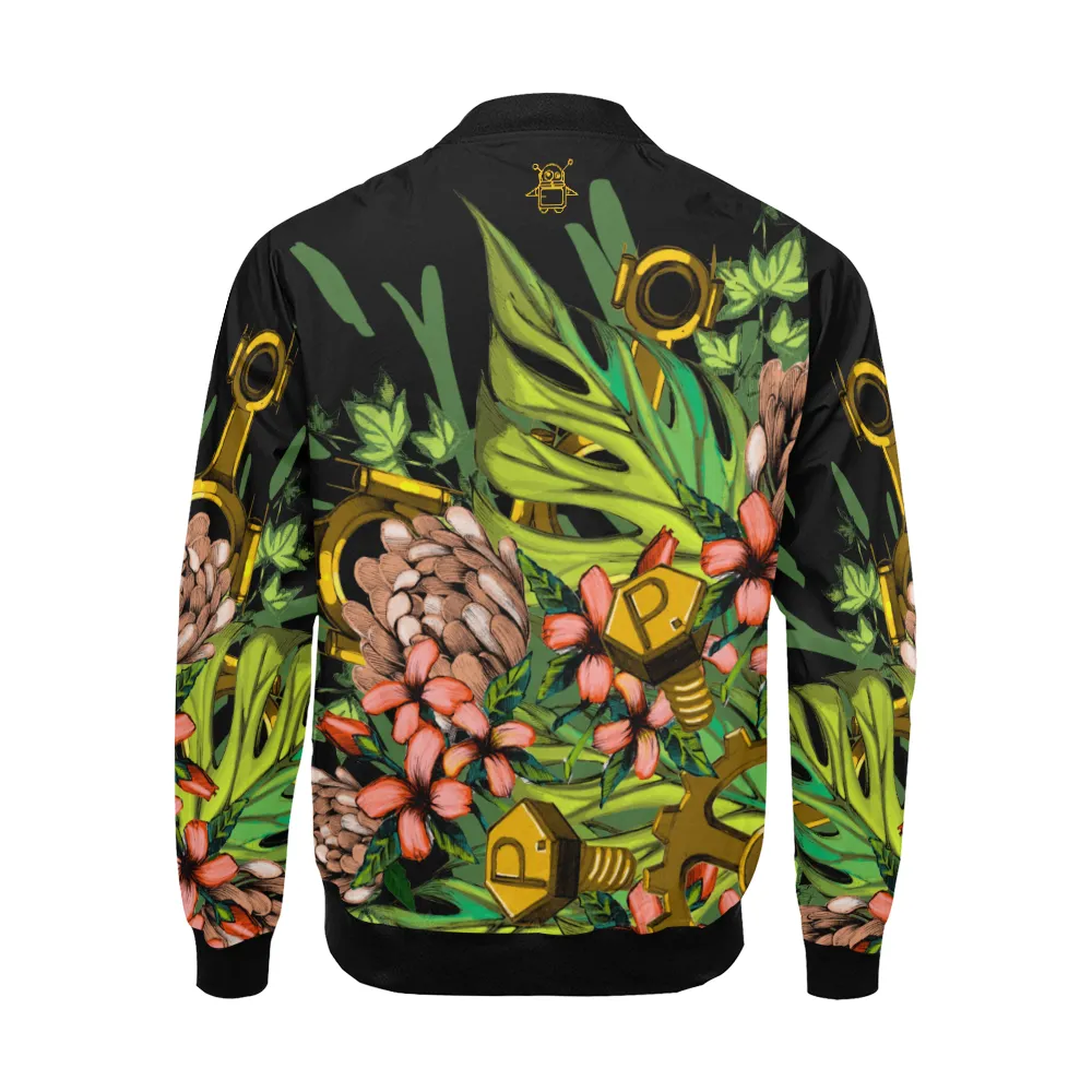 Mech Florale Burst Print Unisex Bomber Jacket