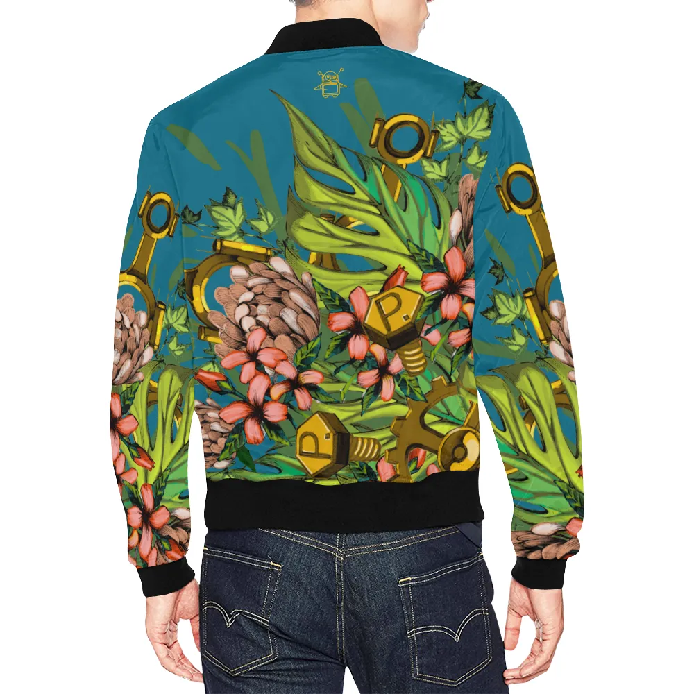 Mech Florale Burst Print Unisex Bomber Jacket