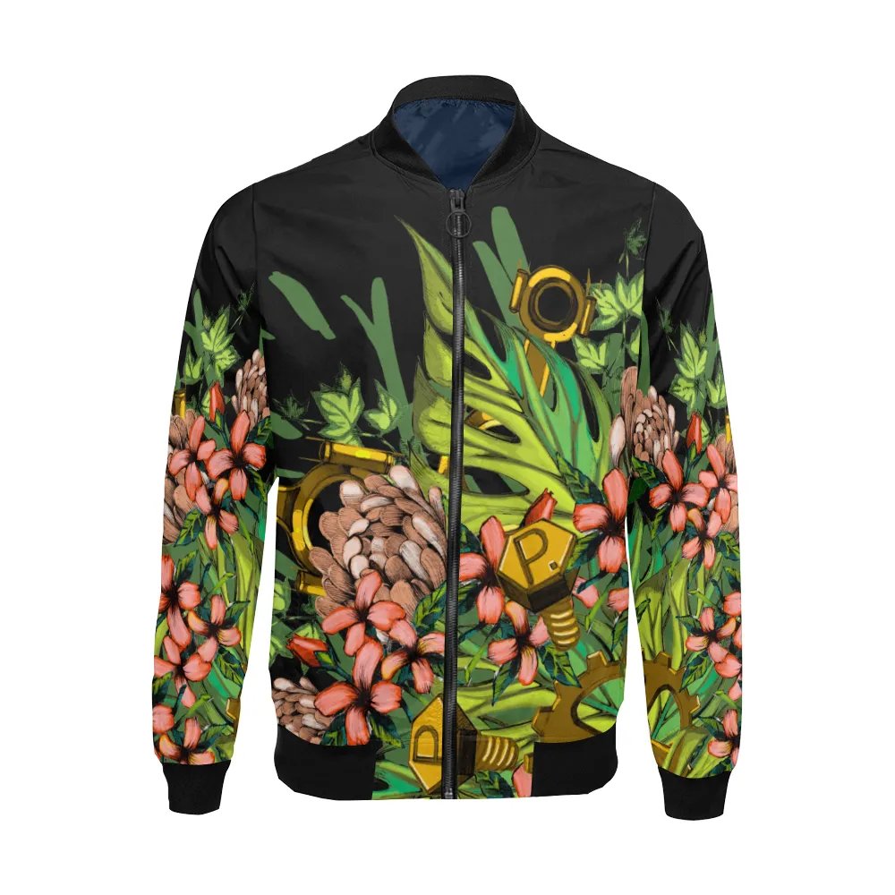 Mech Florale Burst Print Unisex Bomber Jacket