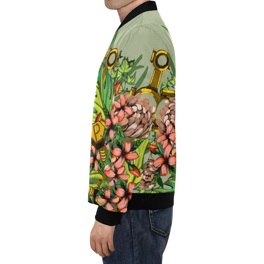 Mech Florale Burst Print Unisex Bomber Jacket