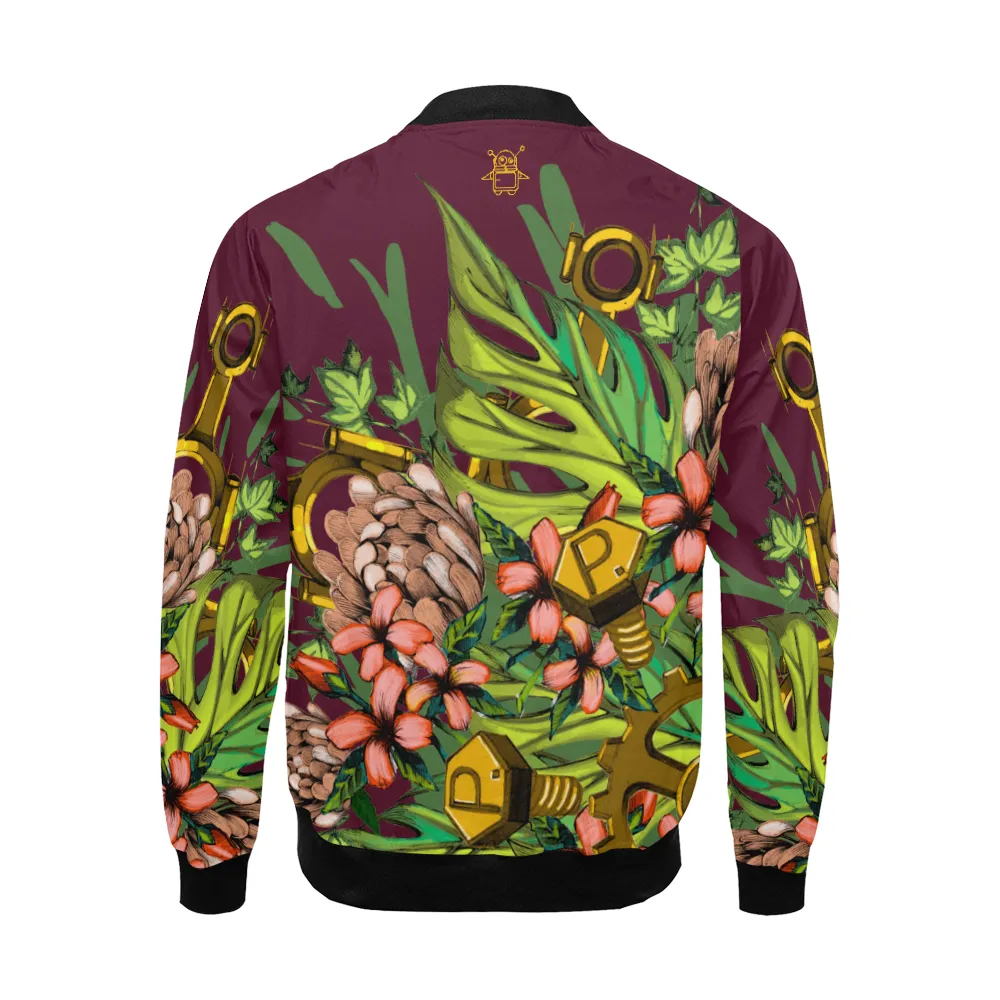 Mech Florale Burst Print Unisex Bomber Jacket