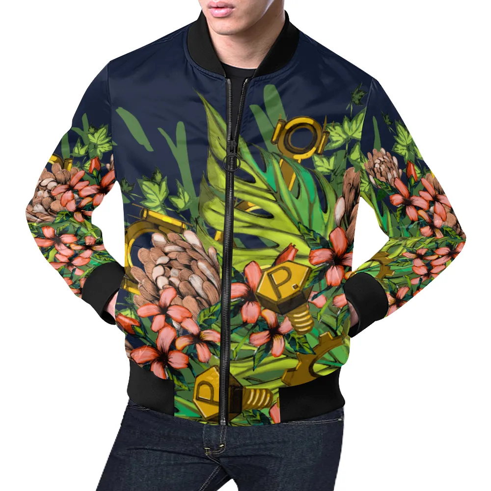 Mech Florale Burst Print Unisex Bomber Jacket