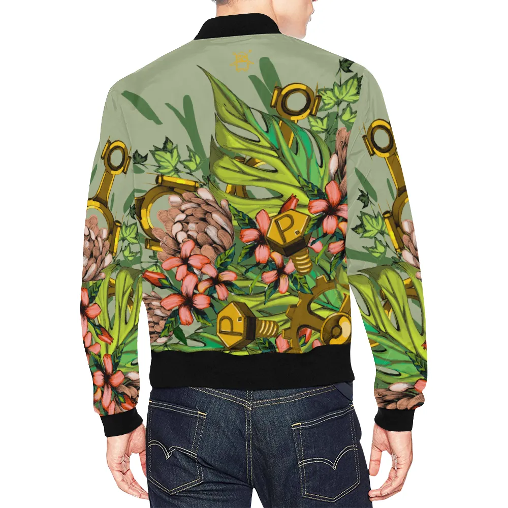 Mech Florale Burst Print Unisex Bomber Jacket