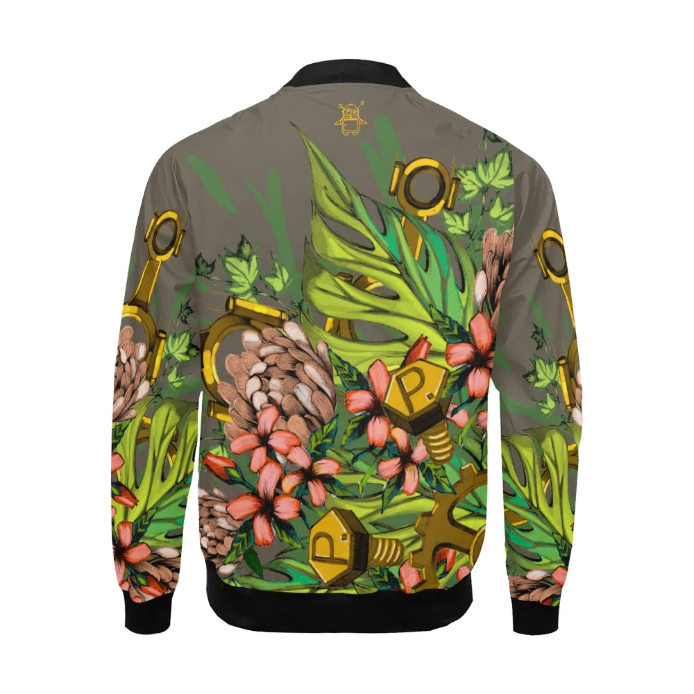 Mech Florale Burst Print Unisex Bomber Jacket